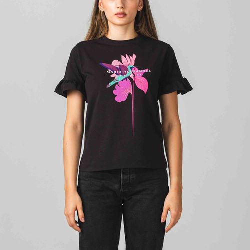 Camiseta aves del paraíso esmeralda negro Tierra Arriba